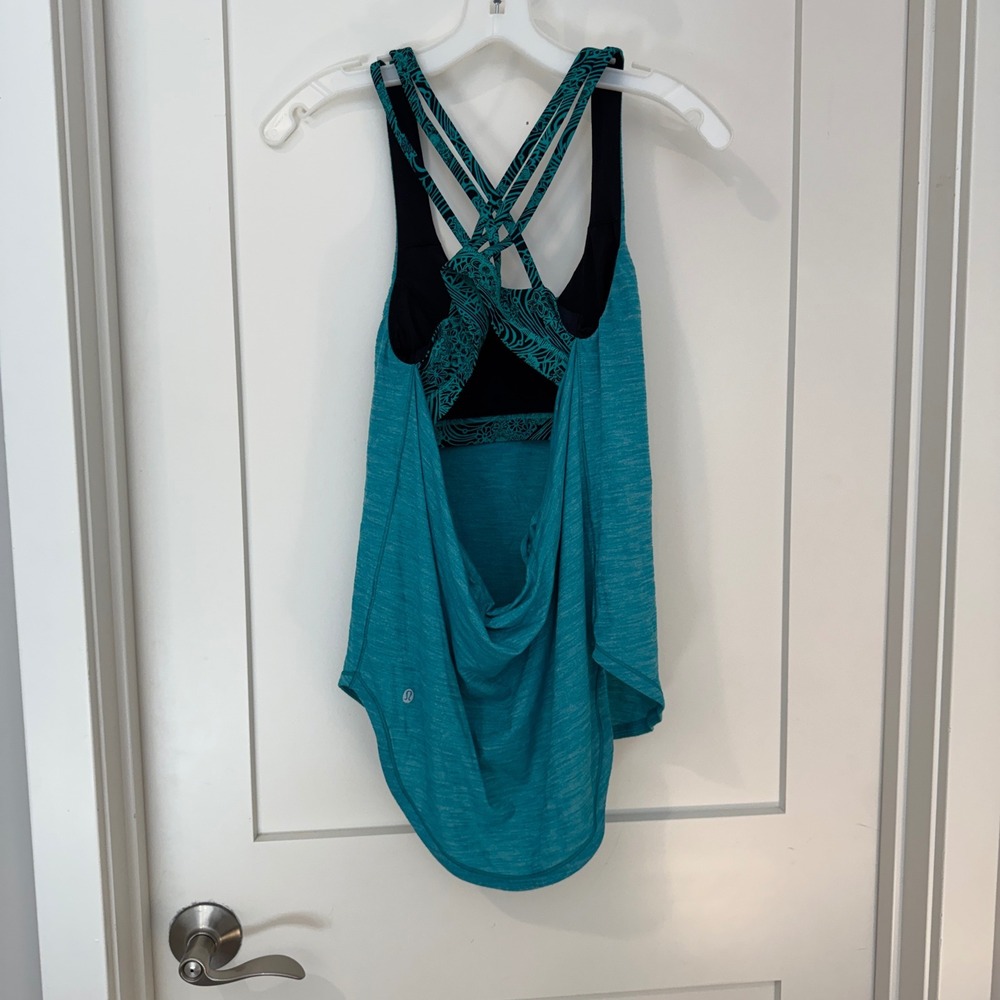 Lululemon free to be 2-in-1 Strappy Yoga Tank Top Heathered Teal Size 6 W1AM7S - Picture 2 of 4